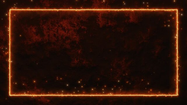 fire flame neon lights border frame on concrete wall animation, game streaming and broadcasting social media blank motion design element	