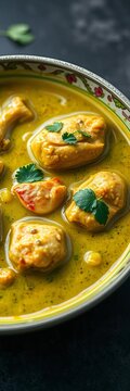 Green curry with chicken, rich and creamy, served traditionally,  Thai curry, Keang keaw wan
