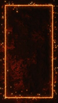 fire flame neon lights border frame on concrete wall animation, game streaming and broadcasting vertical social media blank motion design element	