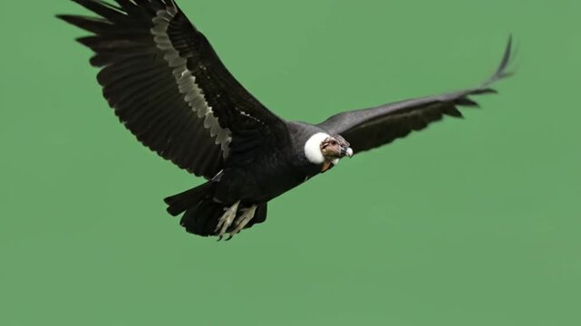 Andean Condor Flying on Green Screen &ndash; Large Black Bird in Flight