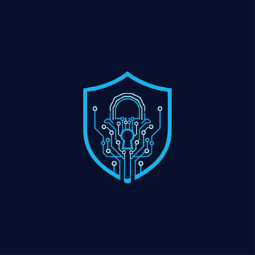 Cyber security shield with circuit board design.
