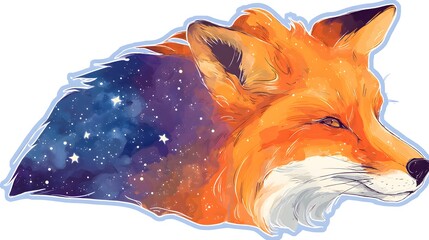 Obraz premium Cosmic Fox Head Illustration with Starry Galaxy Background.