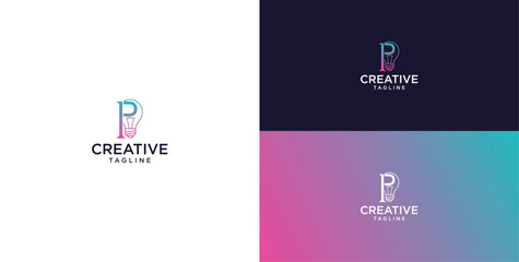 Fototapeta premium smart bulb logo icon. bulb logo technology. initial logo design P