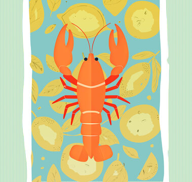Aragosta con sfondo di limoni