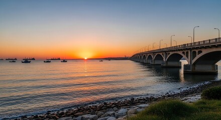 Obraz premium Coastal bridge sunset horizon