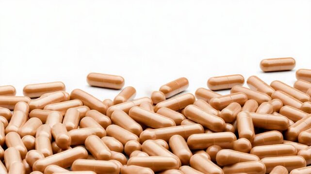 A box is open with lots of capsules seen inside and scattered around. The camera shows the capsules closely in a plain background
