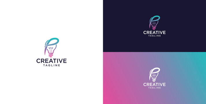 smart bulb logo icon. bulb logo technology. initial logo design P