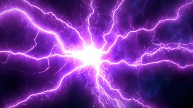 Electric energy discharging with intense purple light in a swirling motion creating a luminous background