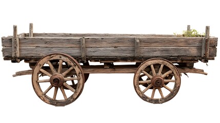Obraz premium Antique Wooden Farm Wagon with Large Spoked Wheels.