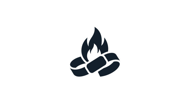 Black flame icon on coals burning.