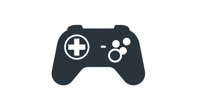 Black Game Controller Icon on White Background.