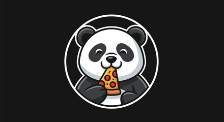Cartoon panda eating pizza on black background © Gulung