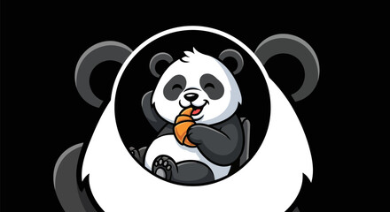 Cartoon panda eating food on black background © Gulung