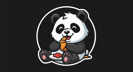 Cartoon panda eating food on black background © Gulung