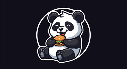 Cartoon panda eating hamburger illustration © Gulung