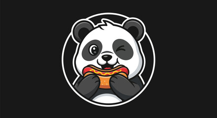 Cartoon panda eating hotdog illustration © Gulung