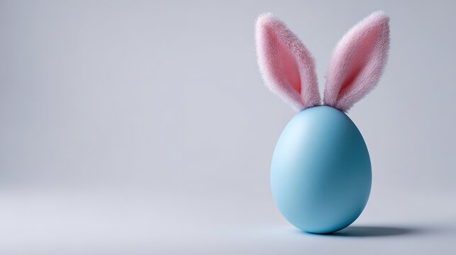 blue egg with pink rabbit ears 