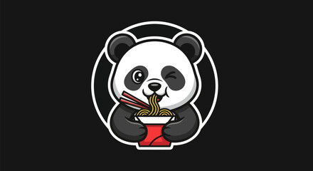 Cartoon panda eating noodles © Gulung