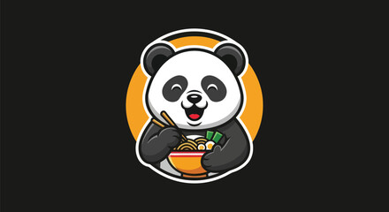 Cartoon panda eating noodles bowl © Gulung