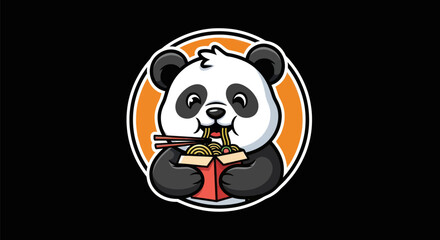 Cartoon panda eating noodles illustration © Gulung