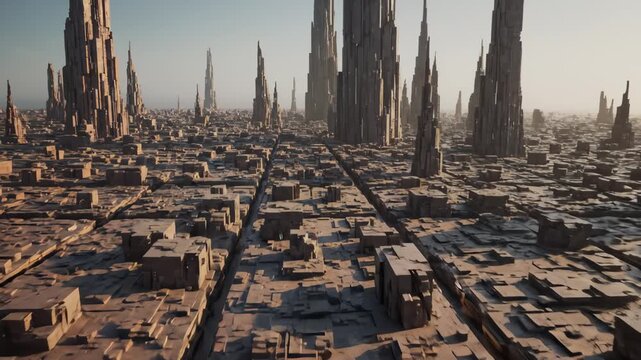 Futuristic Geometric Cityscape Structures And Towers Ascending