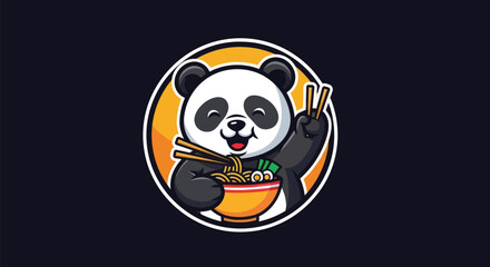 Cartoon panda eating noodles © Gulung