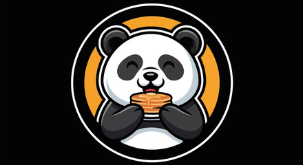 Cartoon panda eating pancakes illustration © Gulung