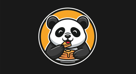 Cartoon panda eating pancakes logo design © Gulung
