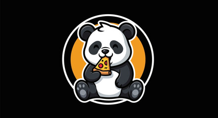 Cartoon panda eating pizza on black © Gulung