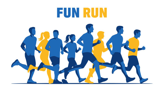 Group Of People Running Together In A Fun Run Race, Sport Event Graphic