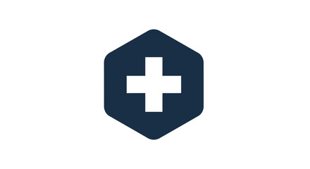 Obraz premium White Medical Cross on Dark Hexagon.