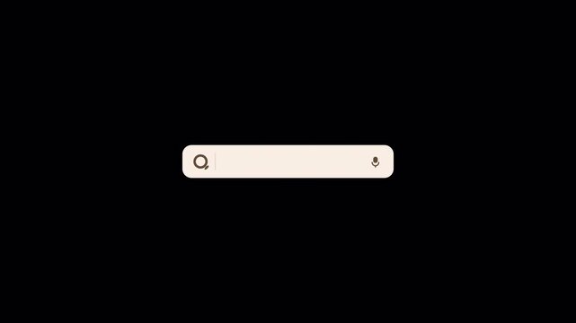 Cream minimalist web search bar overlay with dark magnifying glass icon and blinking cursor 4K UHD