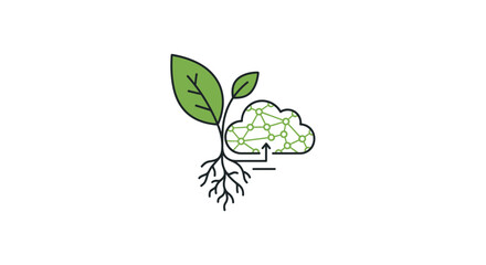 Fototapeta premium Green plant with cloud icon roots.