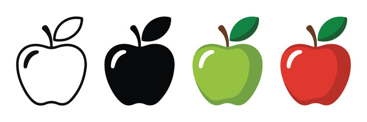 Apple fruit icon set. outline, black, green and red apple vector icon collection for website or app © Farik