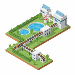Fototapeta premium Isometric Water Treatment Plant with Conveyor Belt System.