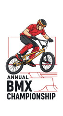 Naklejka premium Illustration Of A BMX Rider Performing Stunts During The Annual Championship Competition