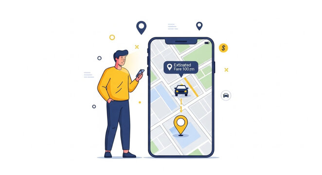 Man Using Phone with Map.