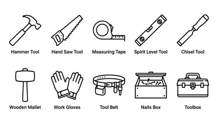 Fototapeta premium A clean icon set featuring various construction and DIY tools, perfect for websites, presentations, and educational materials related to building and repair.