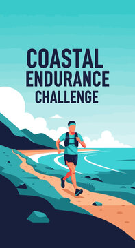 Inspiring Coastal Endurance Runner On Scenic Trail Achieving Outdoor Athletic Challenges