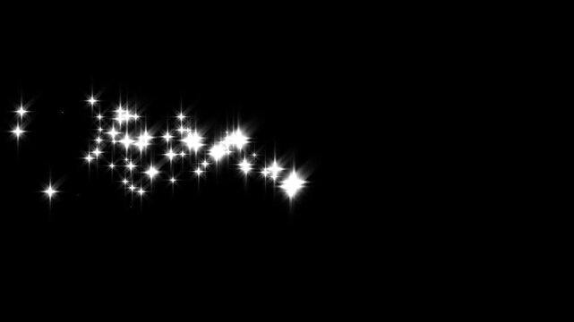 Glowing starlight glitter sparkle path, magic dust, pixie dust path, fairy dust shimmer particles, white twinkling doodle motion,  Christmas glitter stars isolated,4k on black screen background.