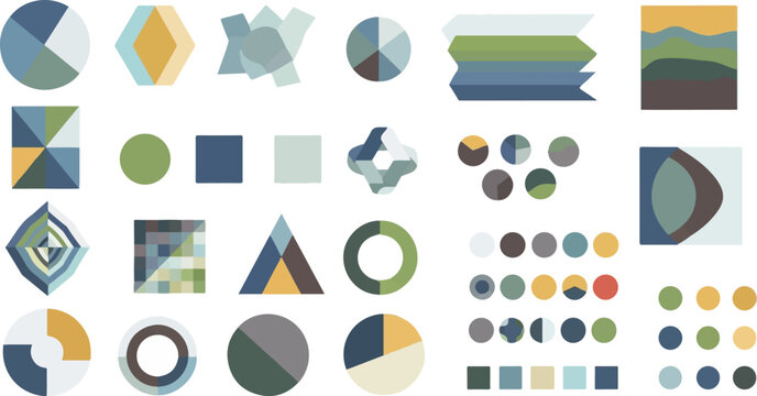 A collection of various colorful geometric shapes and abstract forms