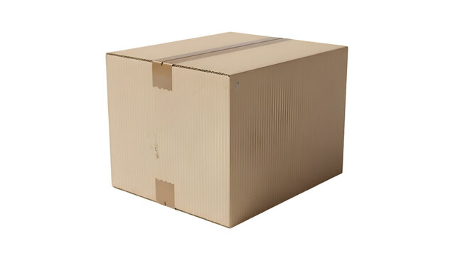 Brown Corrugated Cardboard Box with Sealed Flaps and Creased Surface
