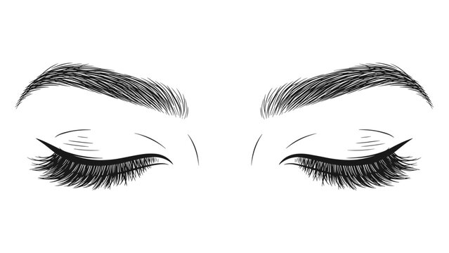 Detailed illustration of closed eyes with long, voluminous eyelashes and perfectly applied eyeliner, emphasizing beauty and makeup artistry.
