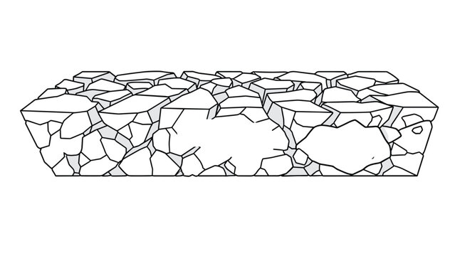 Detailed outline drawing depicting a rugged rocky ground or cracked concrete texture, suitable for various geological or urban environment designs.
