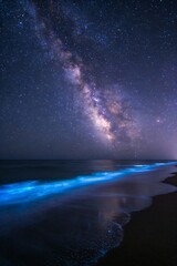 Fototapeta premium Milky Way Over Bioluminescent Beach Waves