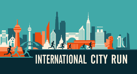 Fototapeta premium International City Run Event Showcasing Diverse Urban Landscapes And Competitive Spirit