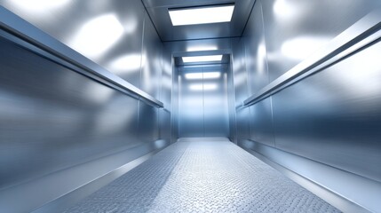 Obraz premium Interior view of modern stainless steel elevator shaft