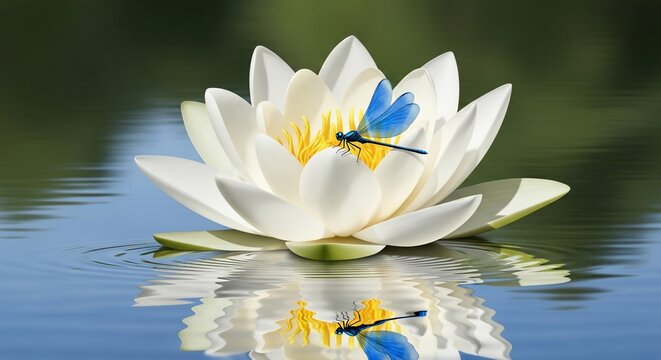 Water lily dragonfly nature beauty