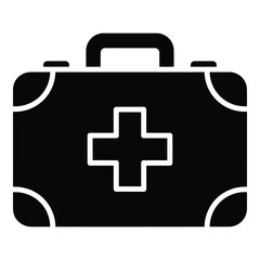 Obraz premium Black medical first aid kit box with white cross handle icon