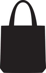 Black tote bag silhouette with two handles also transparent background shopping bag